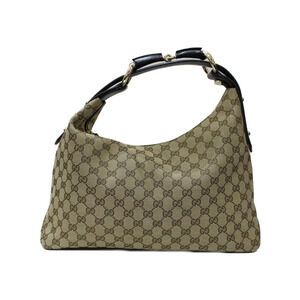 GUCCI Hobo Bag GG Canvas Leather Beige Brown Horsebit Shoulder